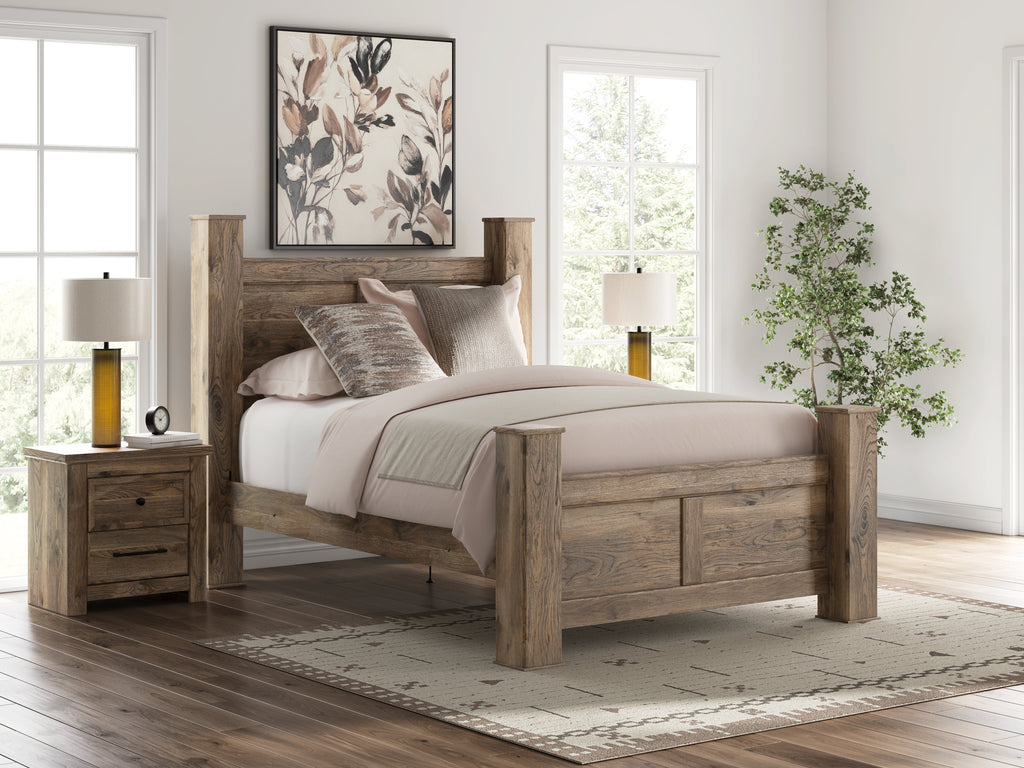 Rusticott Queen Poster Bed, Dresser, Mirror and Nightstand, Brown