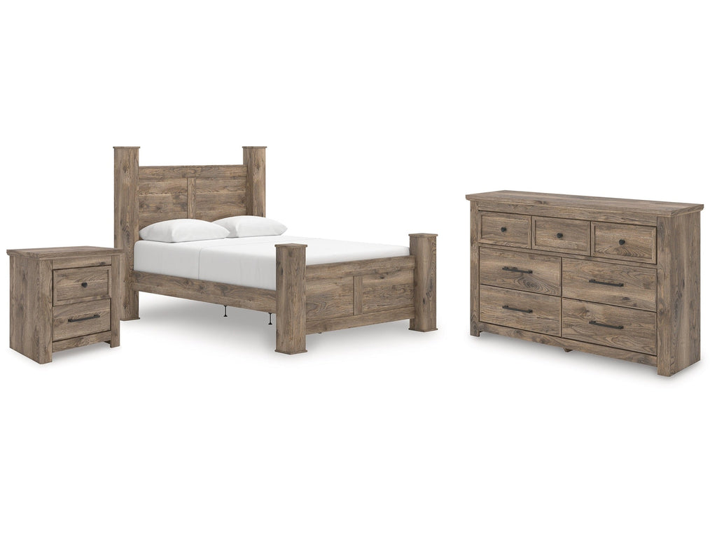 Rusticott Brown Queen Poster Bed, Dresser and Nightstand