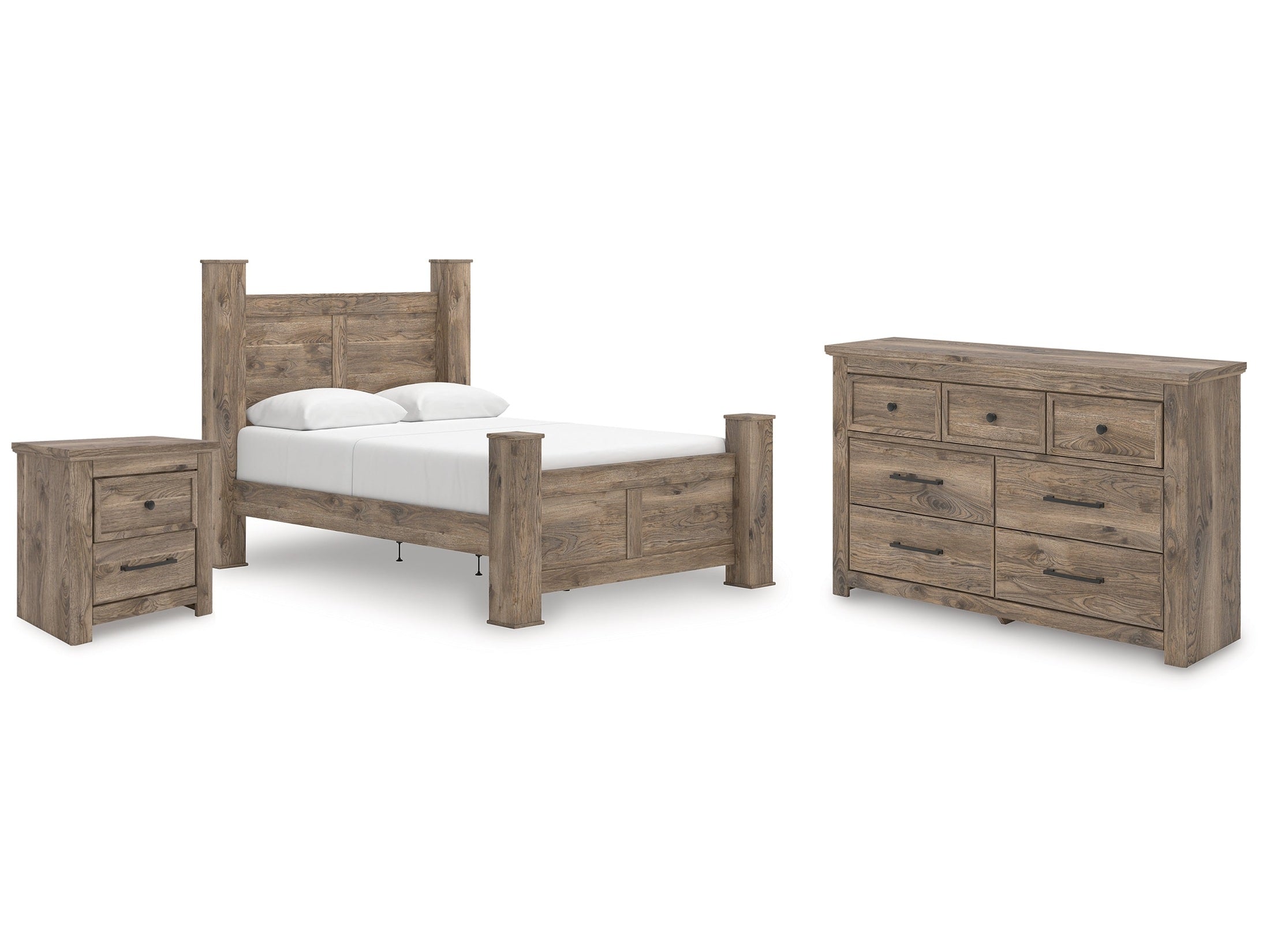 Rusticott Brown Queen Poster Bed, Dresser and Nightstand