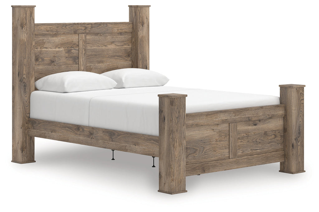 Rusticott Brown Queen Poster Bed, Dresser and Nightstand