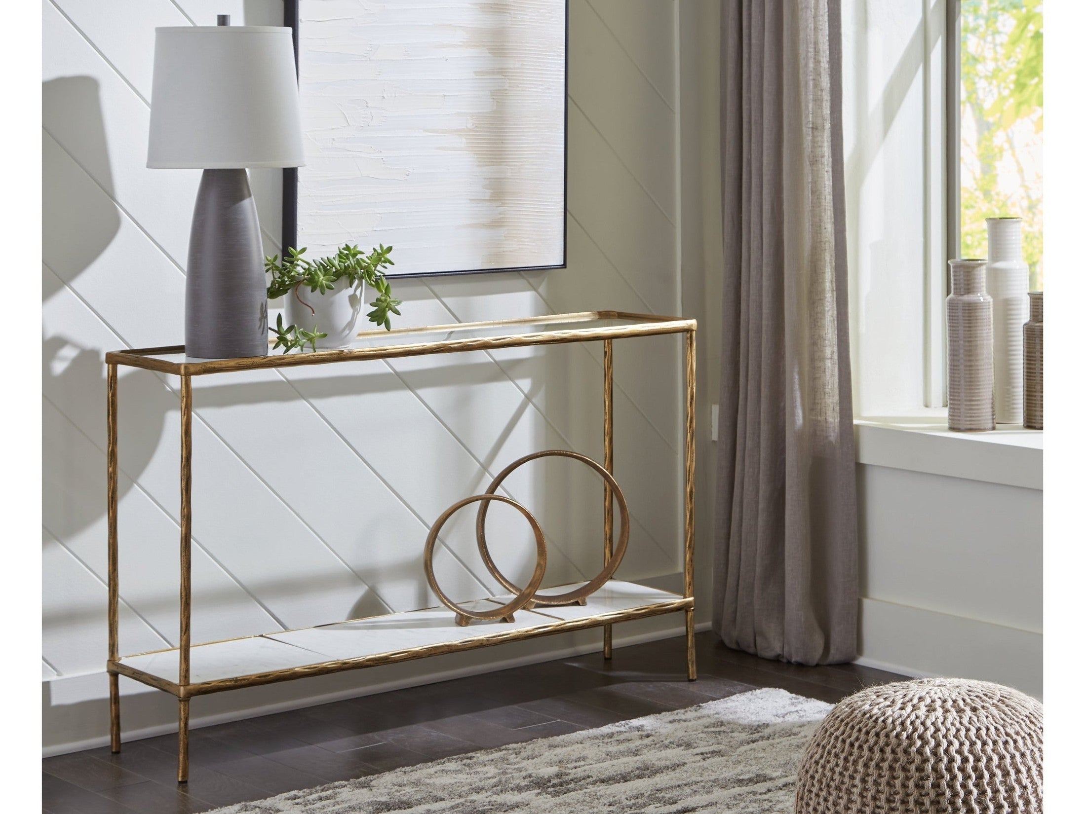 Ryandale Clear Glass & Marble Sofa Table