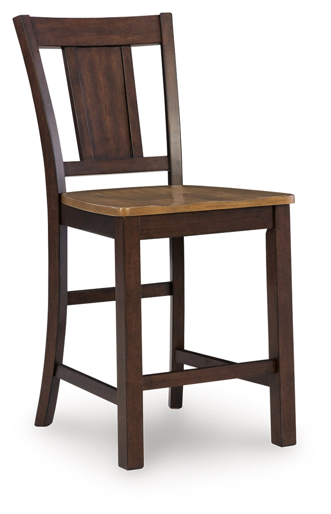 Rylandeen Light /Dark Counter Height Extension Dining Table 4 Barstools and Bench, Brown