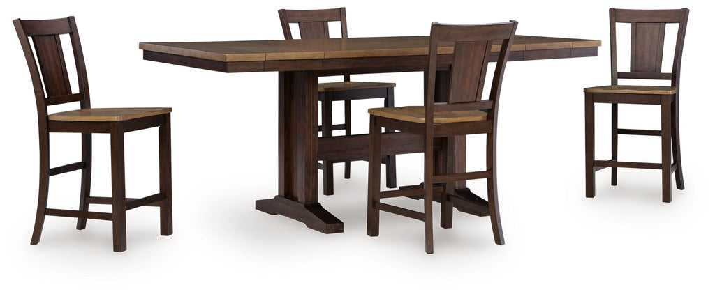 Rylandeen Light /Dark Counter Height Extension Dining Table and 4 Barstools, Brown