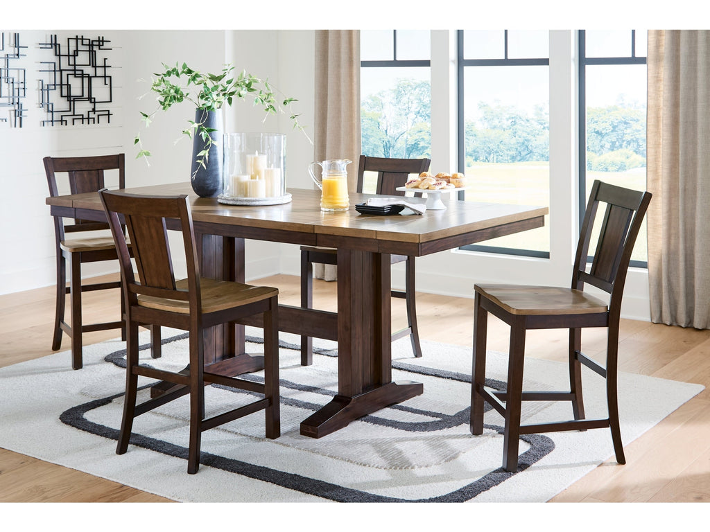 Rylandeen Light /Dark Counter Height Extension Dining Table and 4 Barstools, Brown