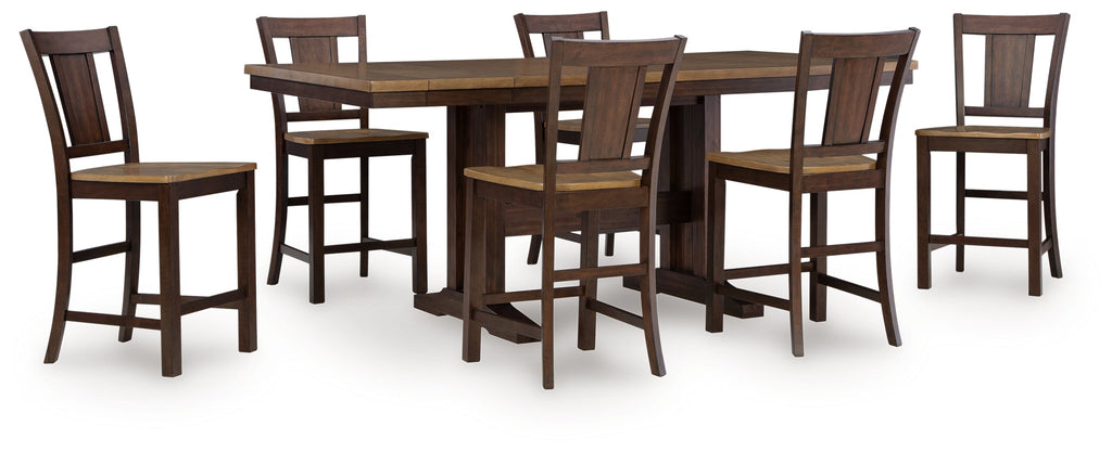 Rylandeen Light /Dark Counter Height Extension Dining Table and 6 Barstools, Brown