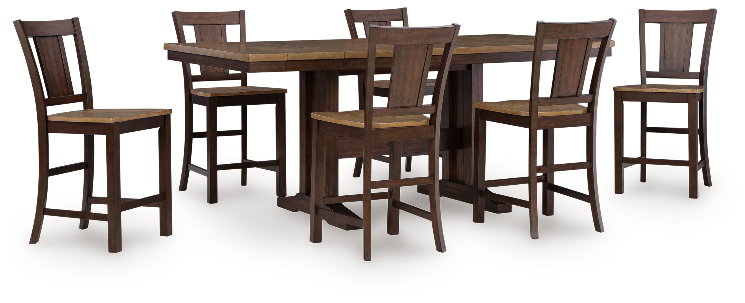 Rylandeen Light /Dark Counter Height Extension Dining Table and 6 Barstools, Brown