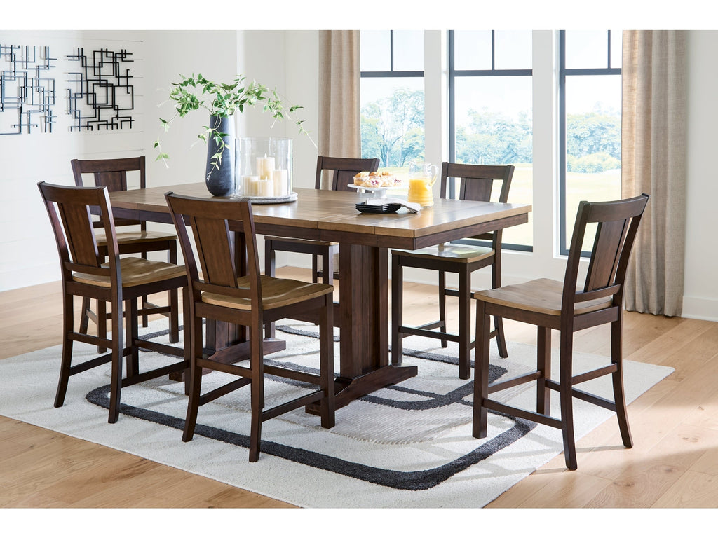Rylandeen Light /Dark Counter Height Extension Dining Table and 6 Barstools, Brown