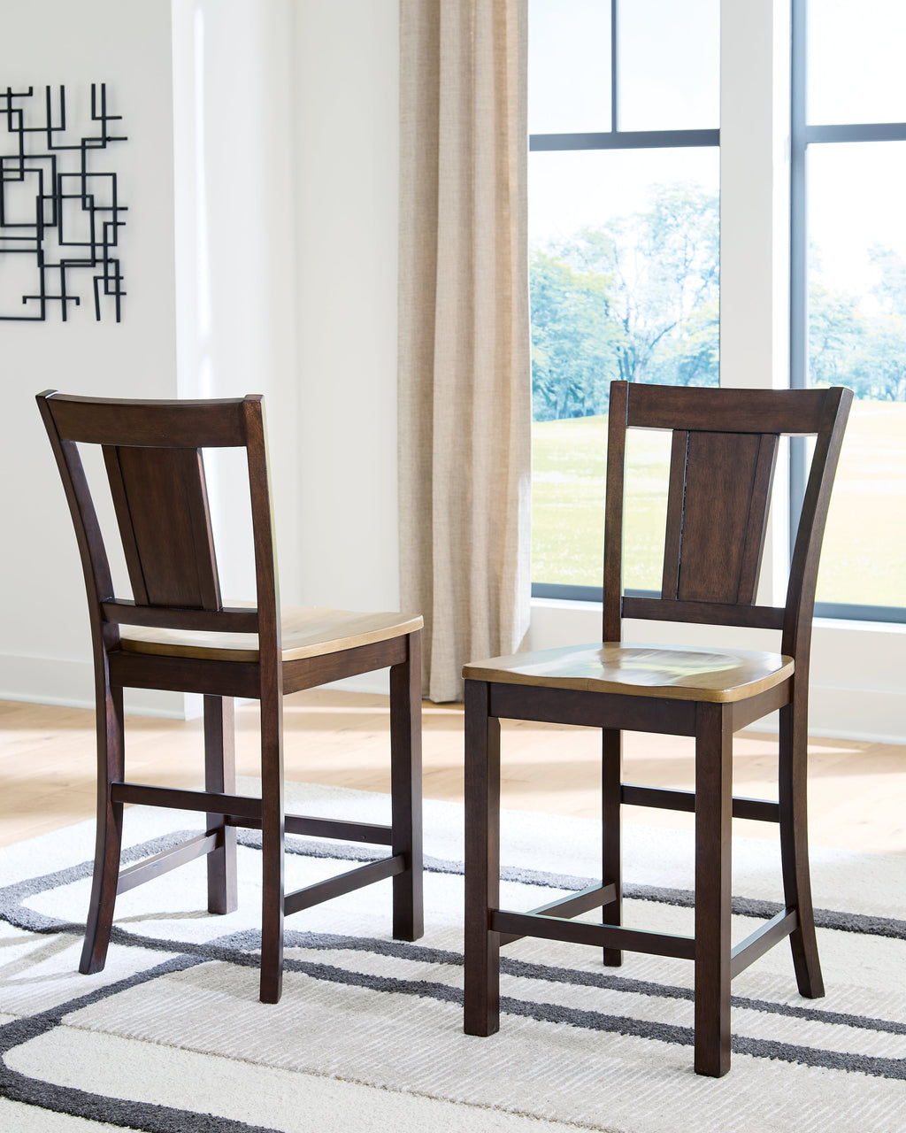 Rylandeen Light /Dark Counter Height Extension Dining Table and 8 Barstools, Brown