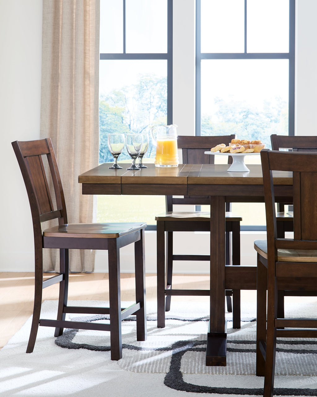 Rylandeen Light /Dark Counter Height Extension Dining Table and 8 Barstools, Brown