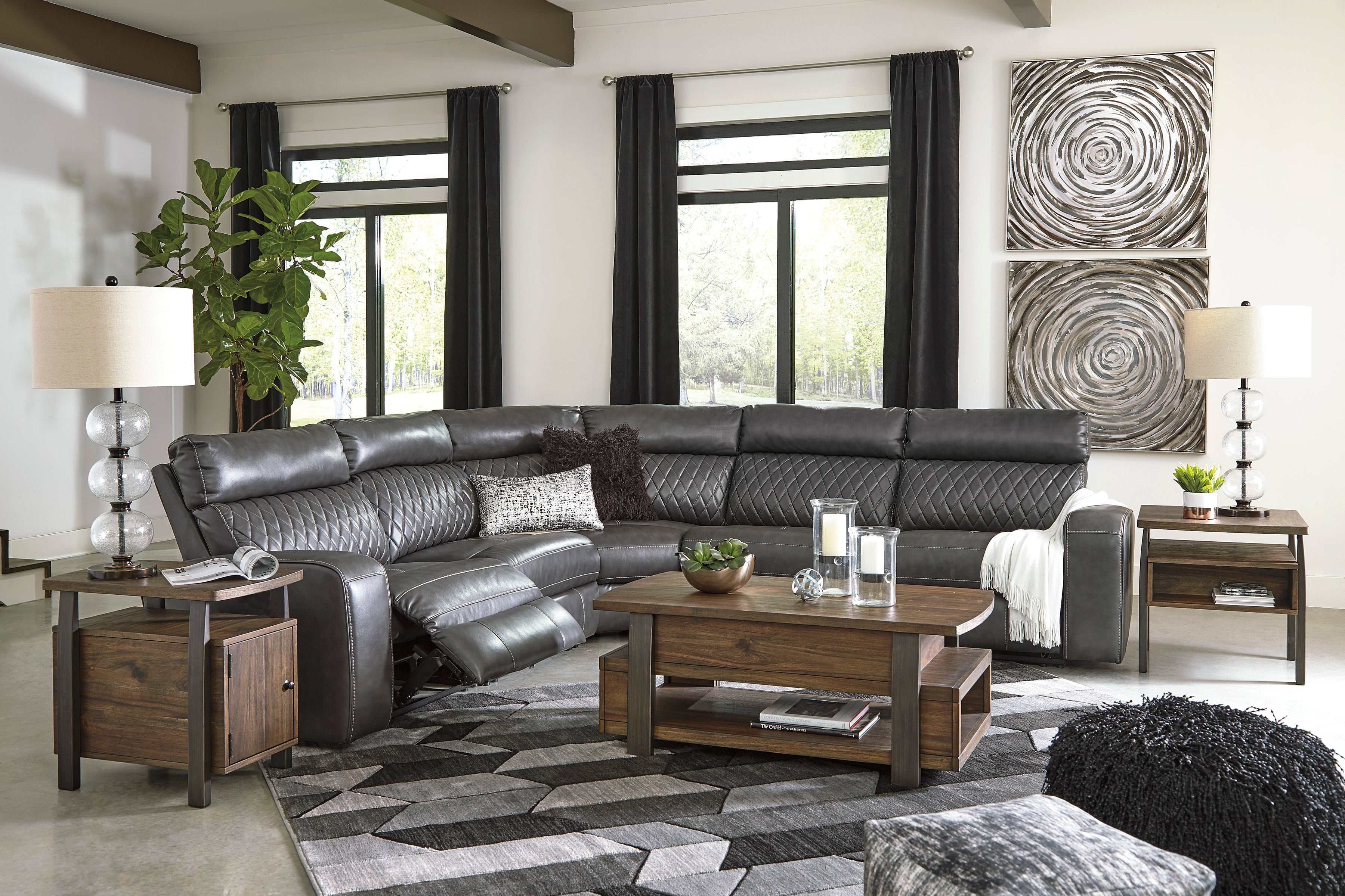 Samperstone Gray 5pc Power Reclining Sectional