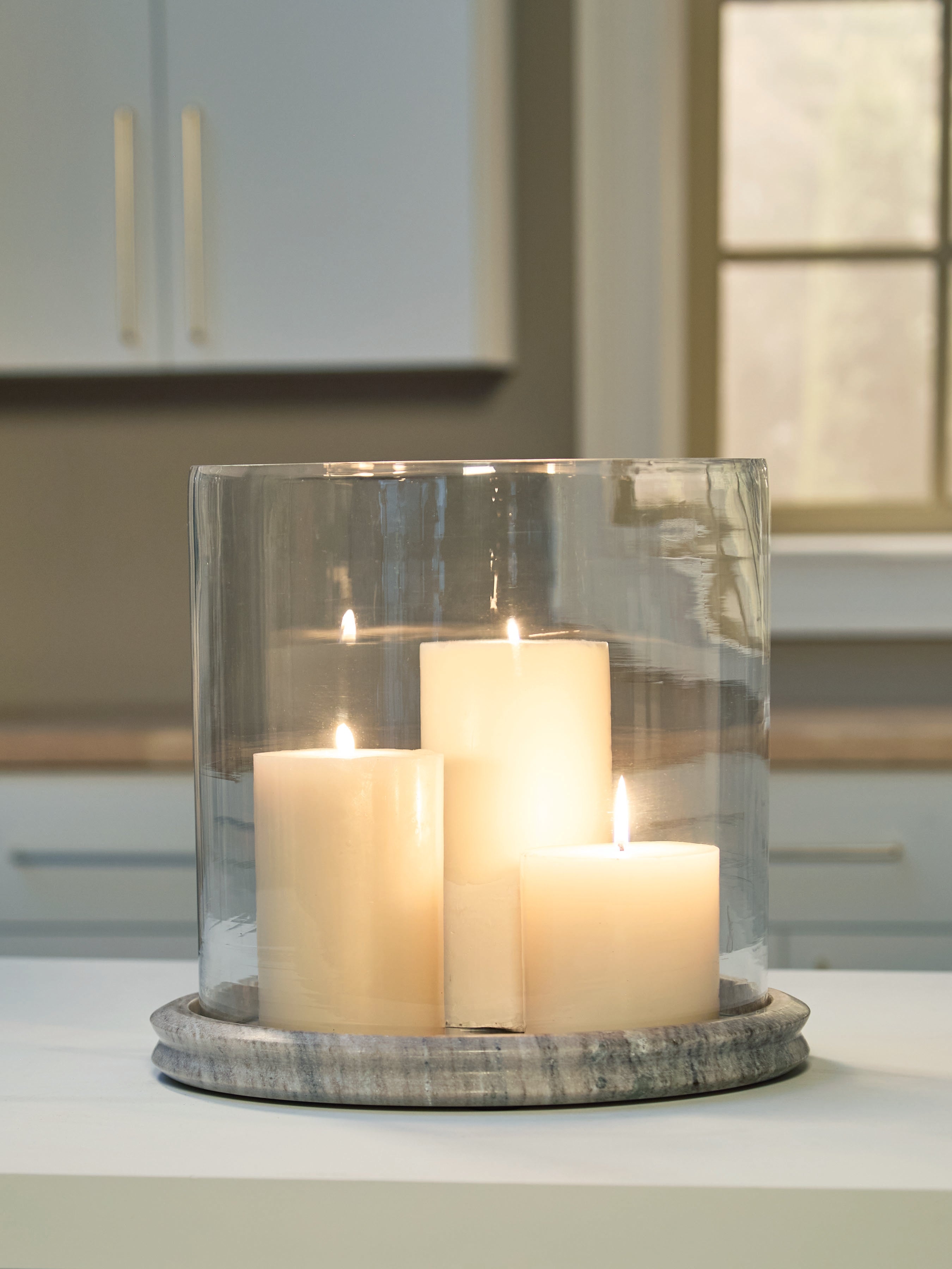 Saskia Clear/Beige Candle Holder