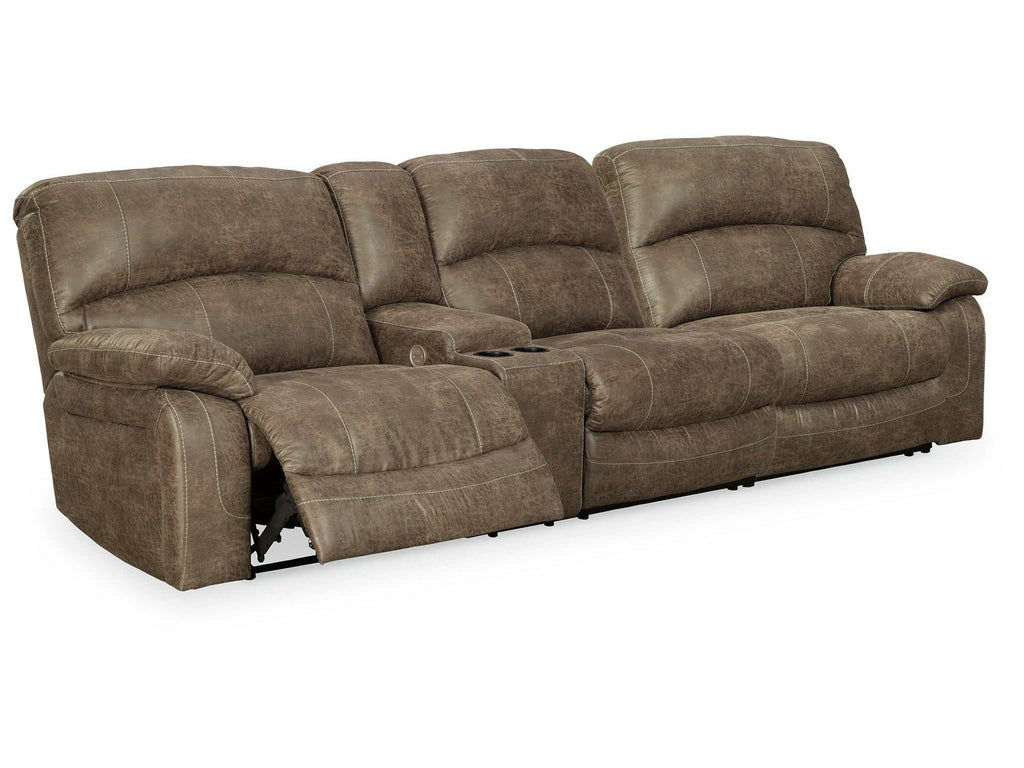 Segburg Faux Leather 2 Pc Power Reclining Sectional w/ Console, Driftwood