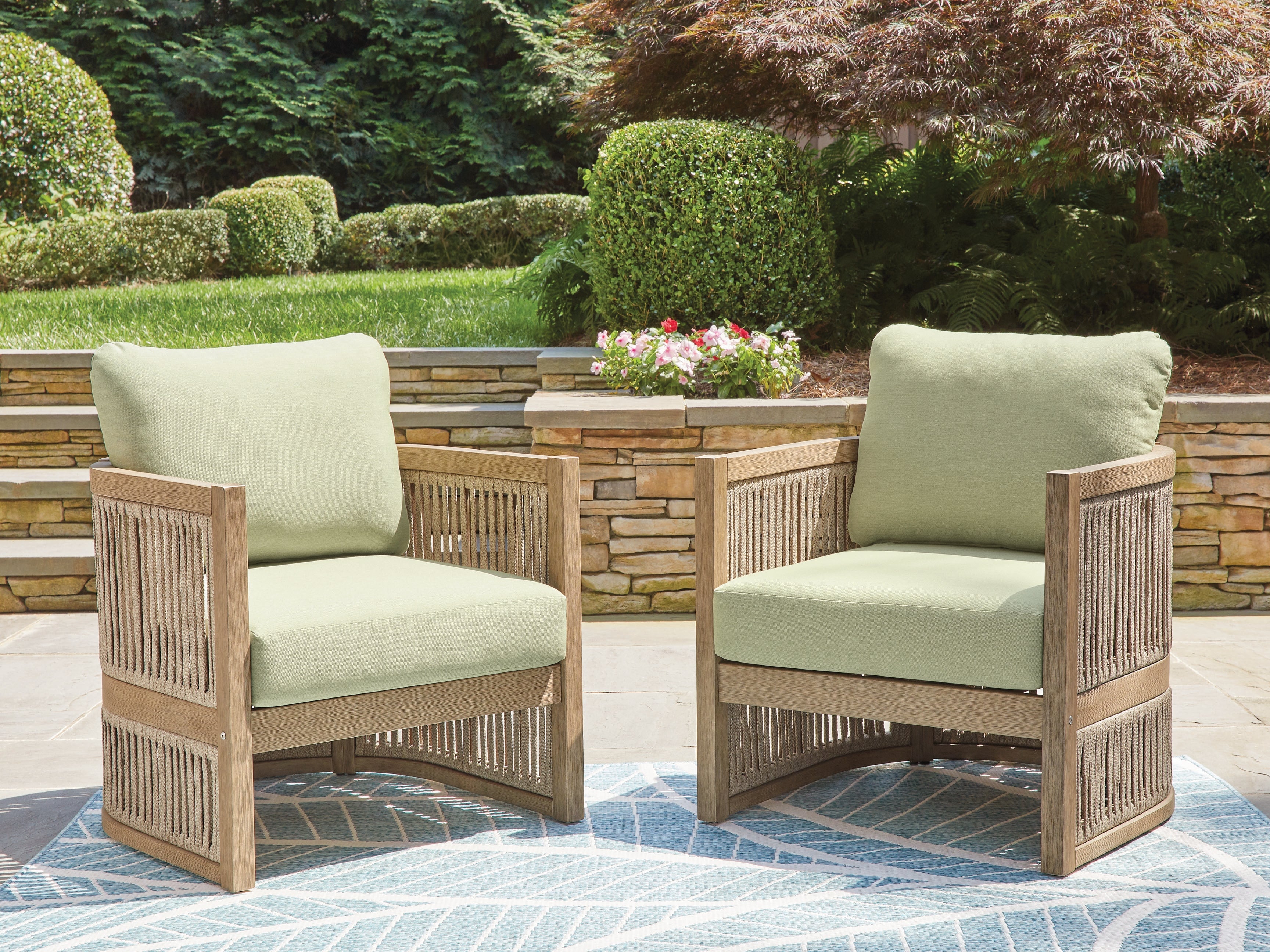 Serena Shores Beige/Green Lounge Chair w/Cushion (Set of 2)