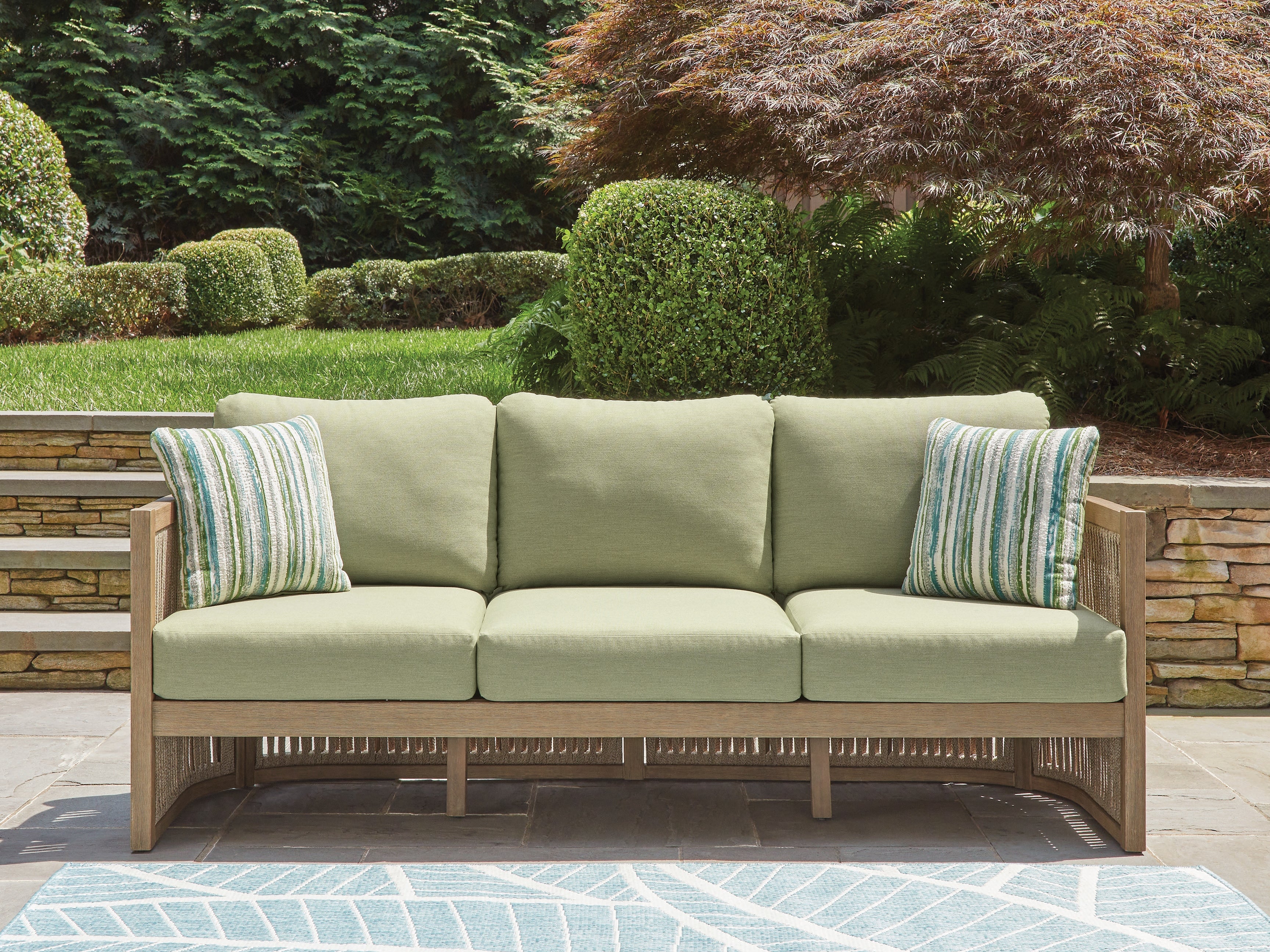 Serena Shores Beige/Green Sofa with Cushion