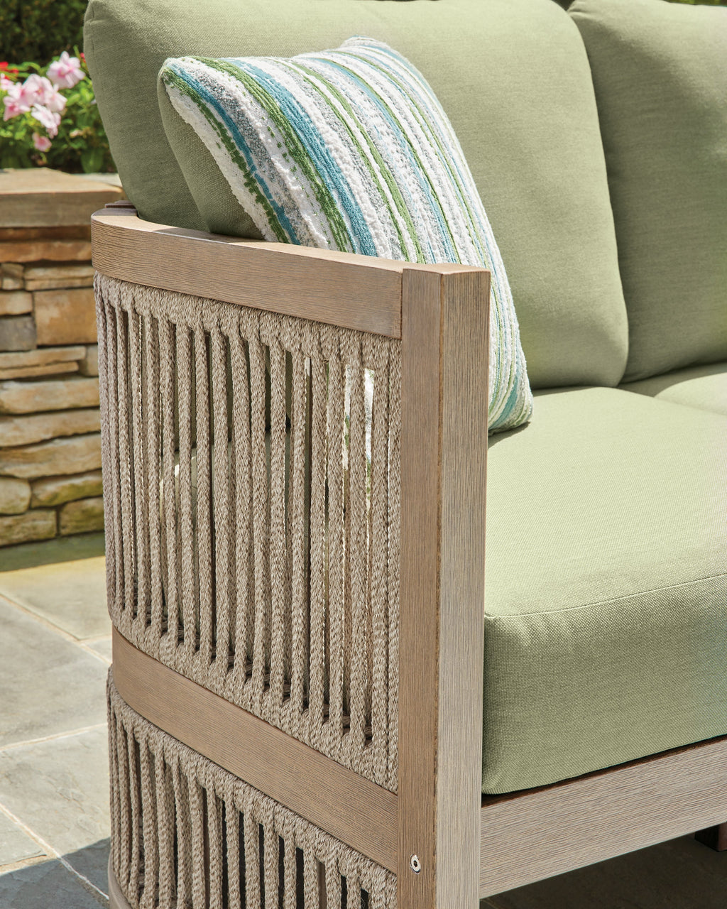 Serena Shores Beige/Green Sofa with Cushion