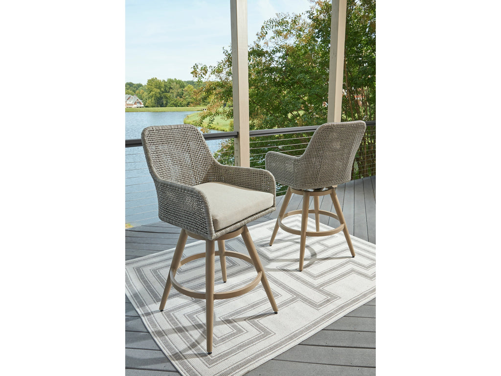 Seton Creek /Gray Outdoor Bar Height Barstool, Beige