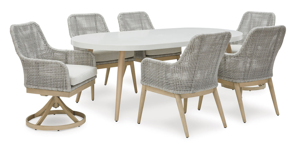Seton Creek Gray Outdoor Oval Dining Set / 7pc