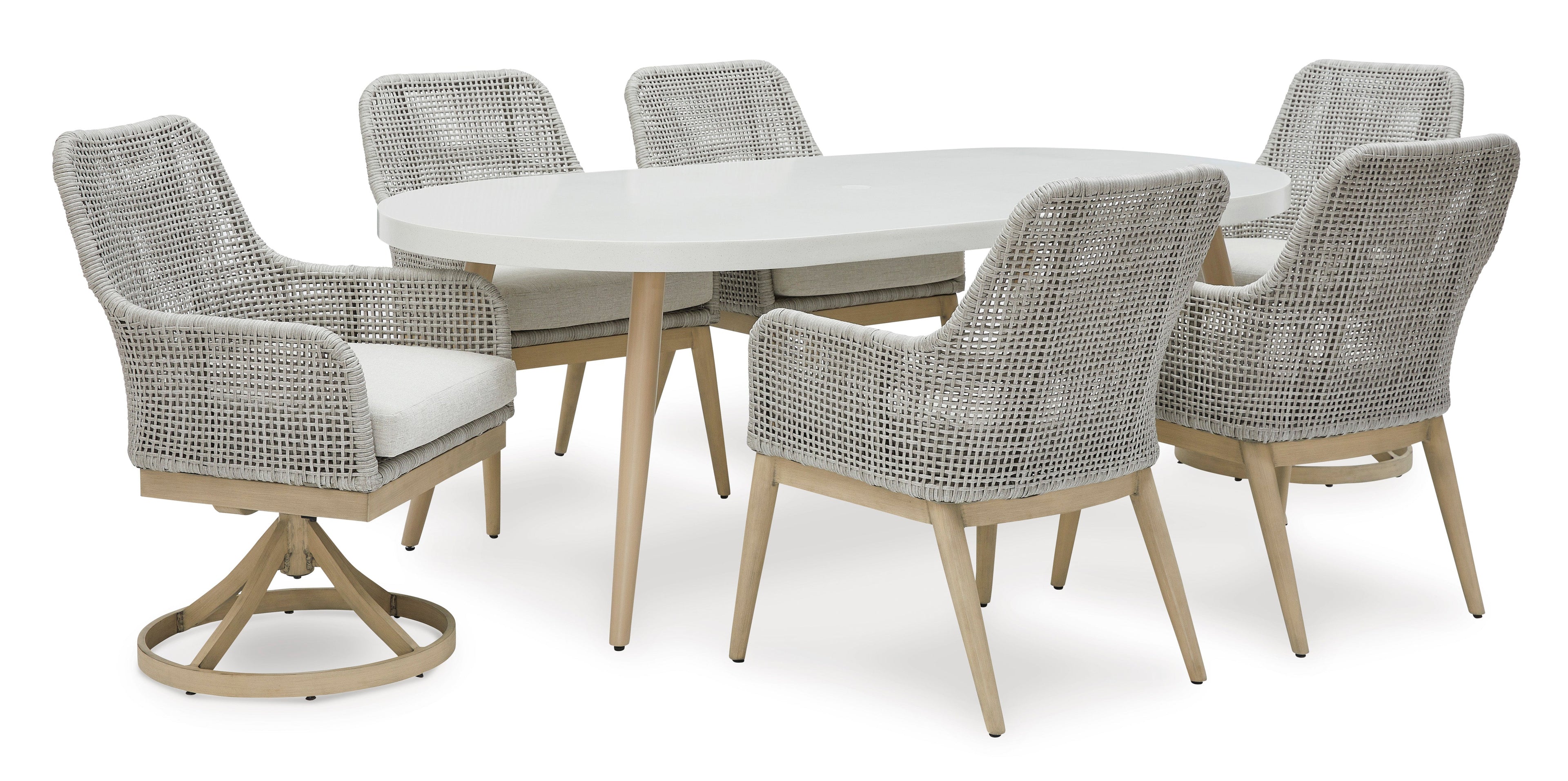 Seton Creek Gray Outdoor Oval Dining Set / 7pc