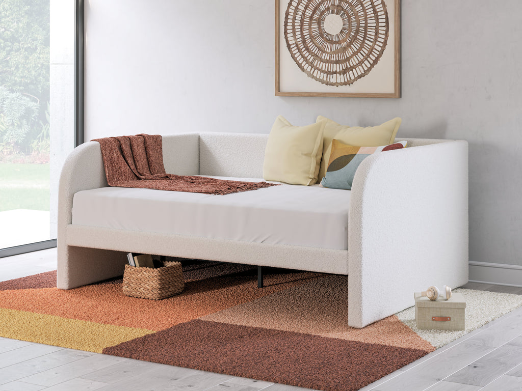 Shapella Tan/White Full Upholstered Day Bed