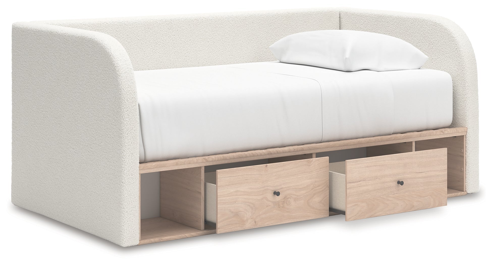 Shapella Tan/White Full Upholstered Day Bed with Storage