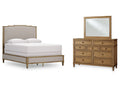 Sharlance Green/Brown Queen Upholstered Panel Bed, Dresser and Mirror