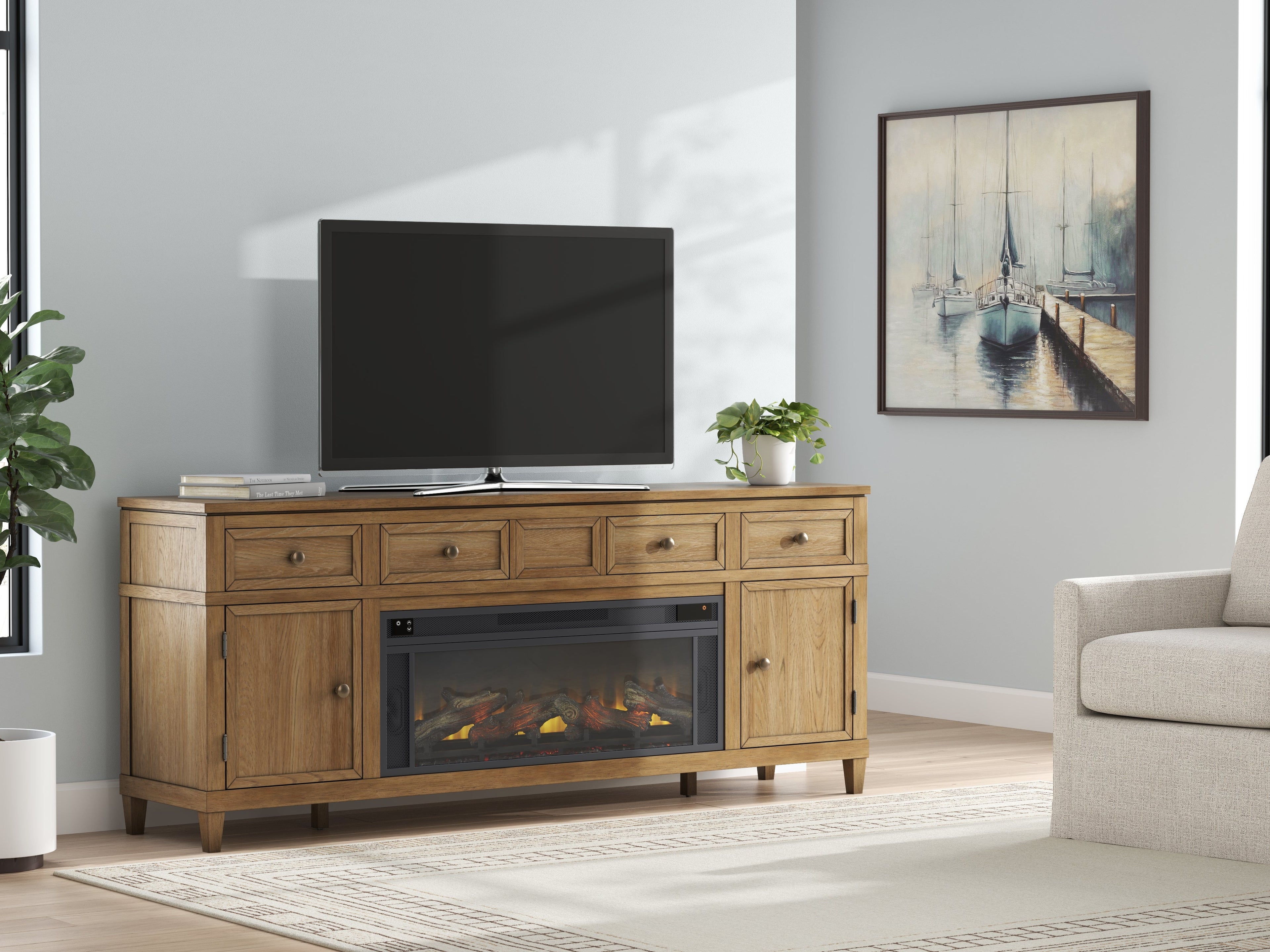 Sharlance Light 81" TV Stand, Brown