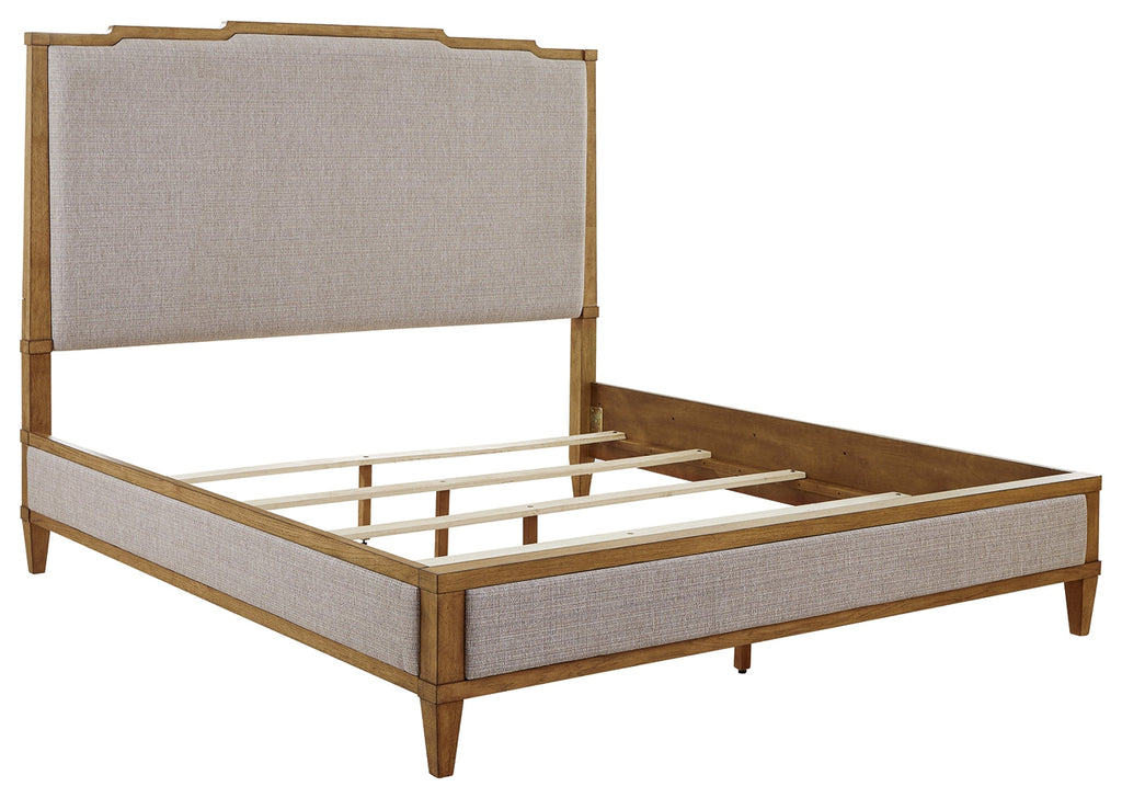 Sharlance Light Brown King Upholstered Panel Bed