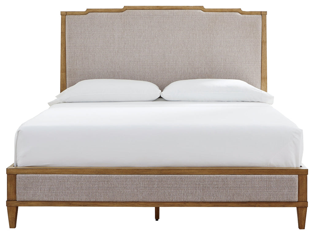 Sharlance Light Brown King Upholstered Panel Bed