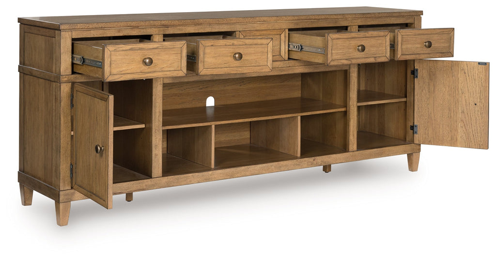 Sharlance Light Brown XL TV Stand w/Fireplace Option