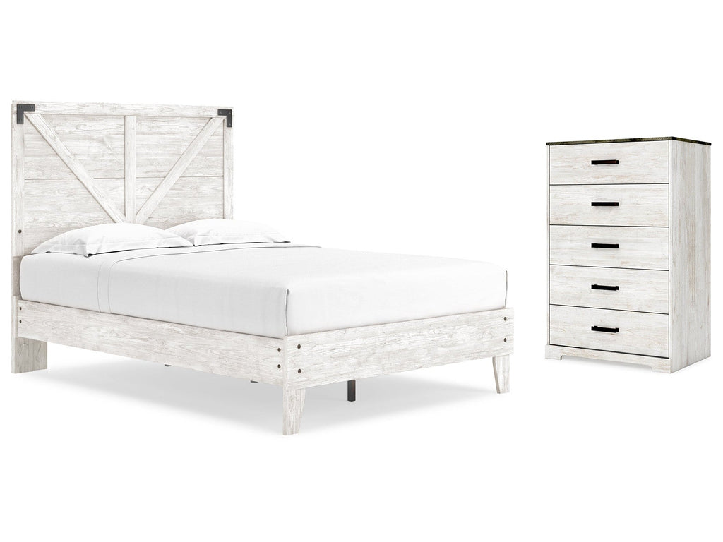Shawburn White/Brown Full Panel Bed w/Chest