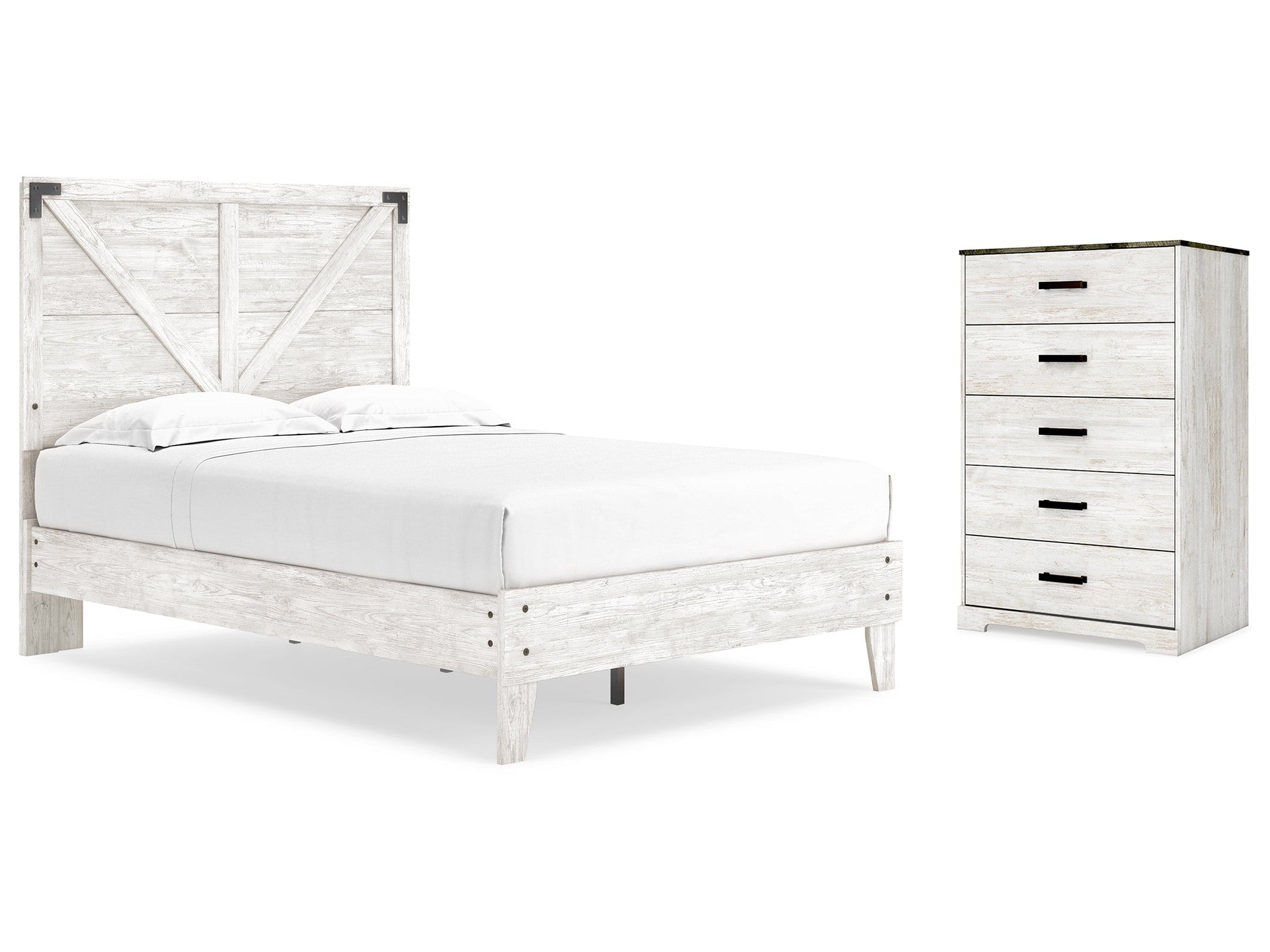 Shawburn White/Brown Full Panel Bed w/Chest