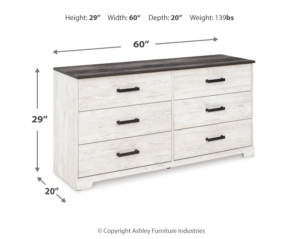 Shawburn Whitewash/Charcoal Gray Dresser and 2 Nightstands