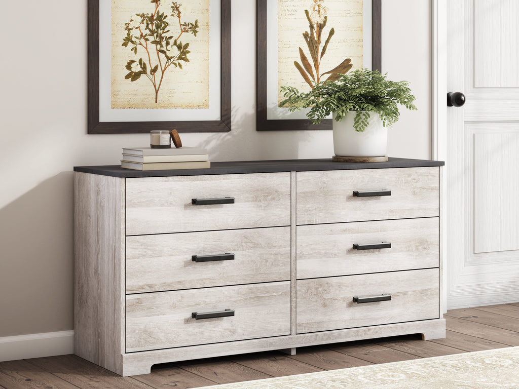 Shawburn Whitewash/Charcoal Gray Dresser and 2 Nightstands