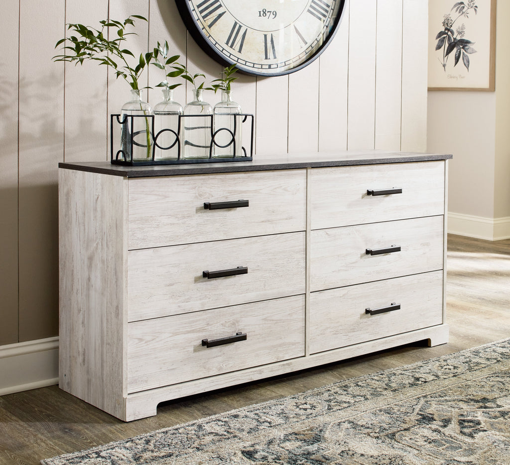 Shawburn Whitewash/Charcoal Gray Dresser and 2 Nightstands