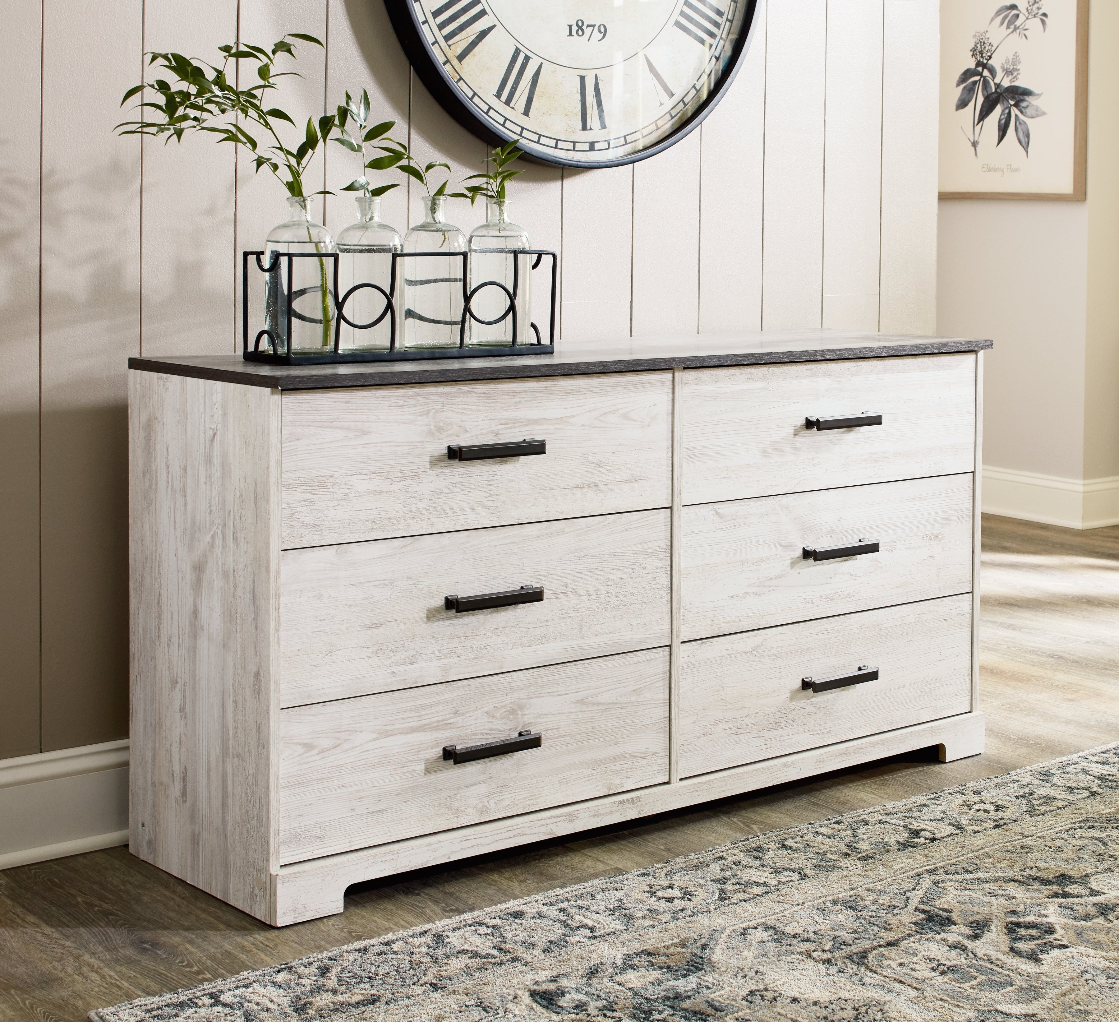 Shawburn Whitewash/Charcoal Gray Dresser and 2 Nightstands