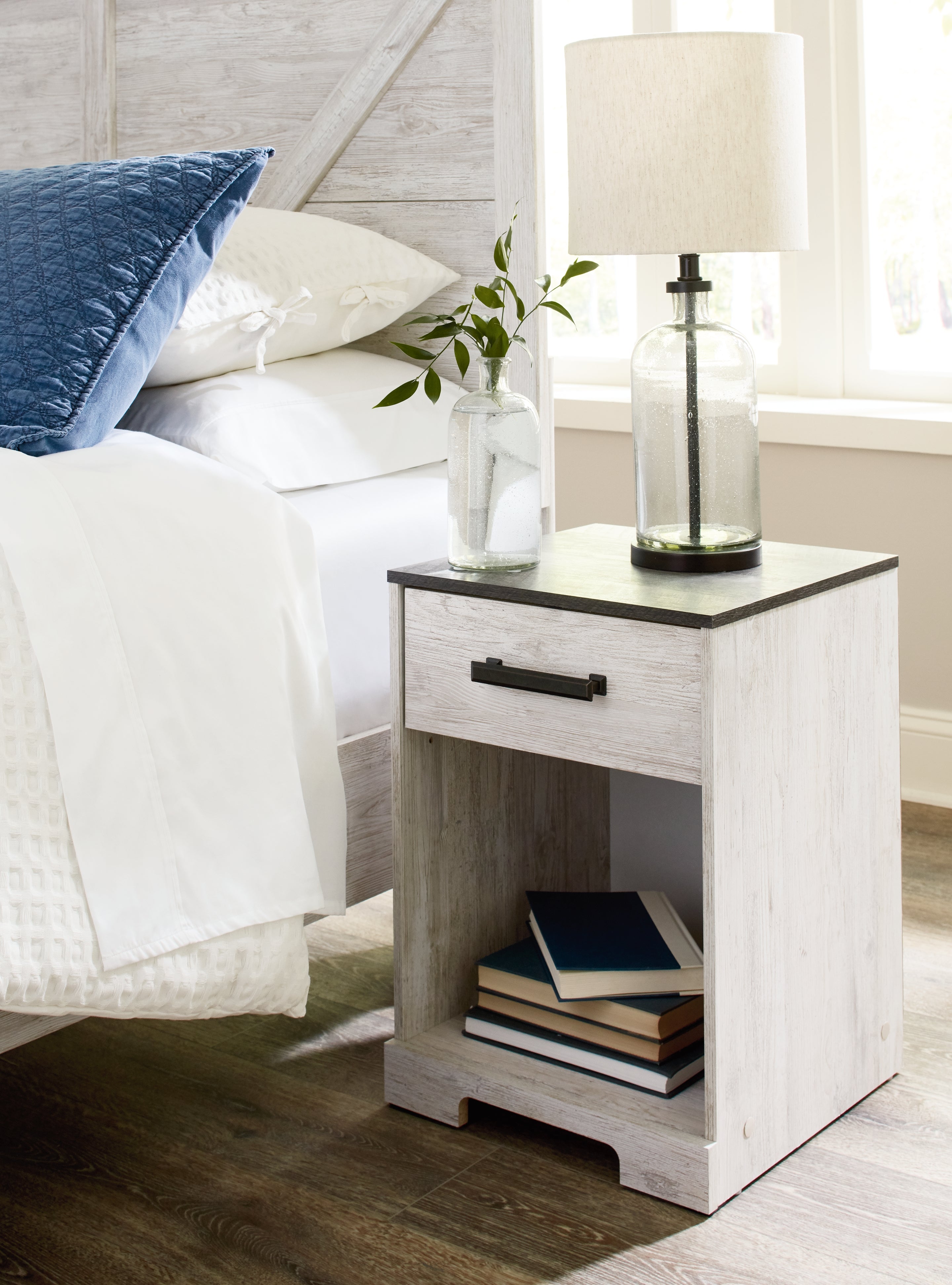 Shawburn Whitewash/Charcoal Gray Dresser and 2 Nightstands