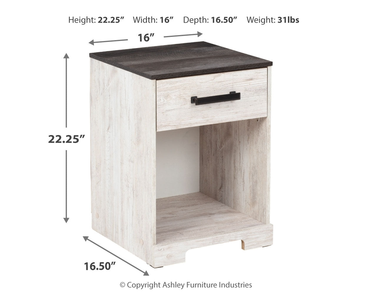 Shawburn Whitewash/Charcoal Gray One Drawer Nightstand