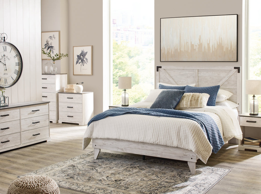Shawburn Whitewash Queen Crossbuck Panel Platform Bed