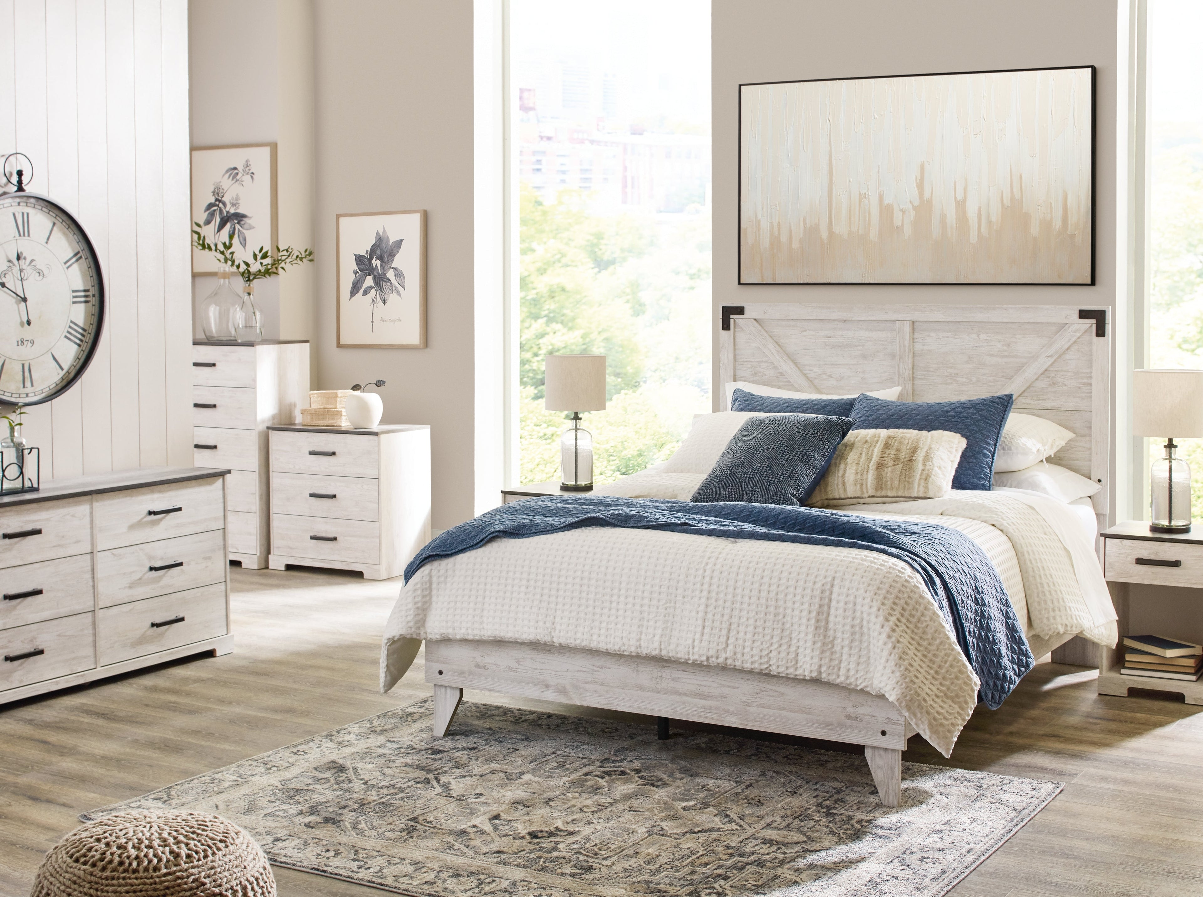 Shawburn Whitewash Queen Crossbuck Panel Platform Bed