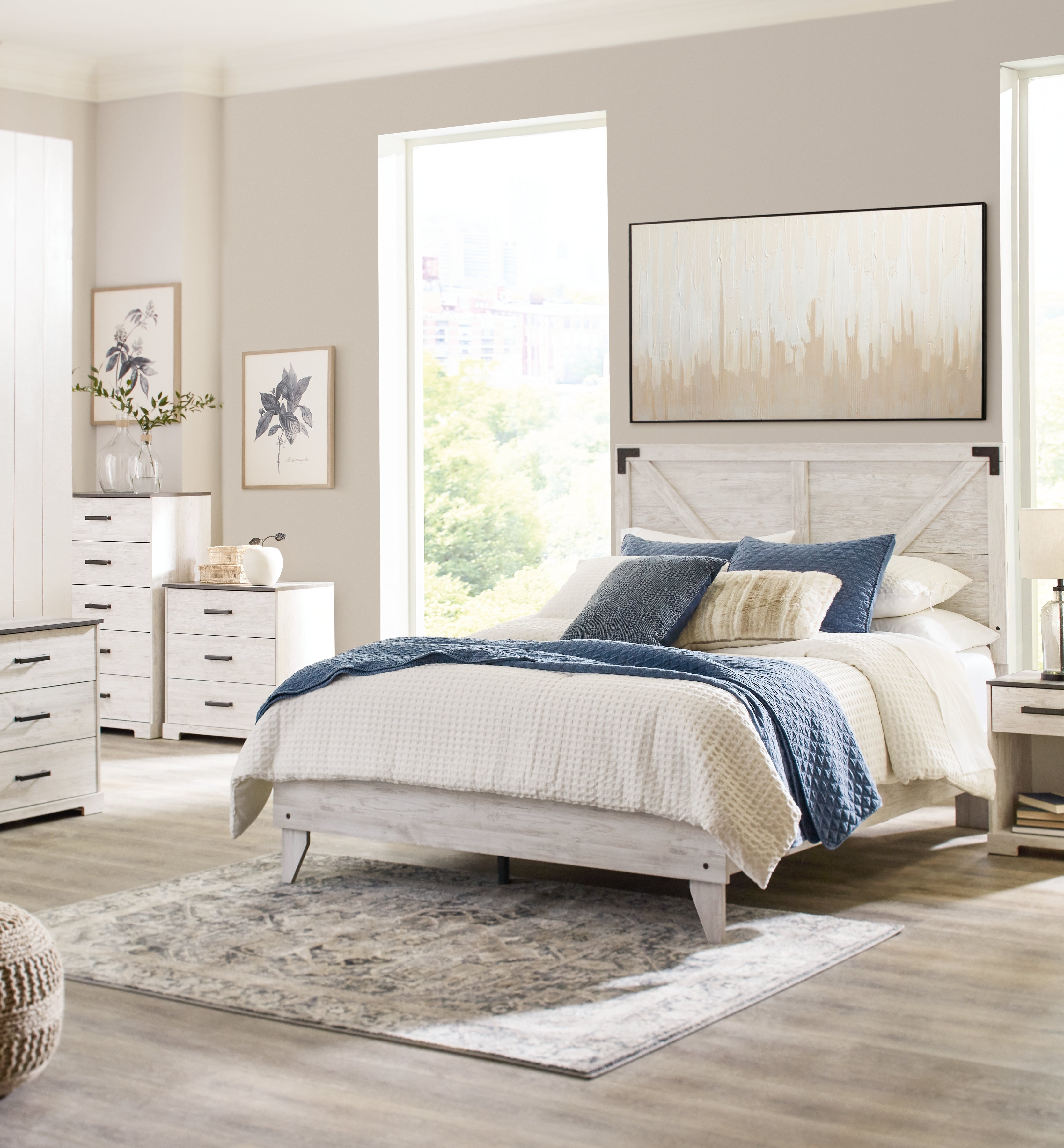 Shawburn Whitewash Queen Crossbuck Panel Platform Bed