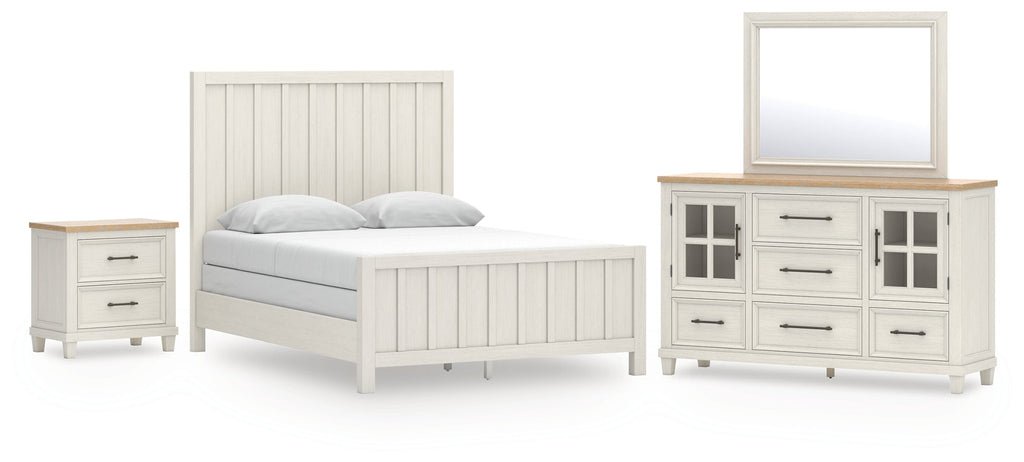 Shaybrock /Brown Queen Panel Bed, Dresser, Mirror and Nightstand, Antique White