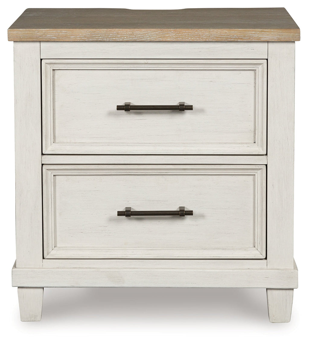 Shaybrock /Brown Queen Panel Bed, Dresser, Mirror and Nightstand, Antique White