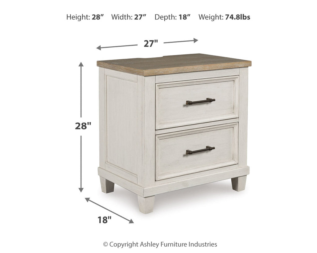 Shaybrock /Brown Queen Panel Bed, Dresser, Mirror and Nightstand, Antique White