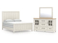 Shaybrock Antique White/Brown Queen Panel Bed, Dresser and Mirror