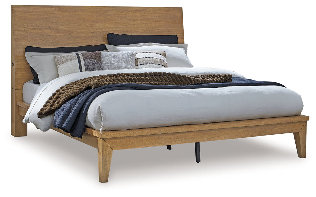 Sherbana Light Brown Queen Panel Bed, Dresser and Mirror