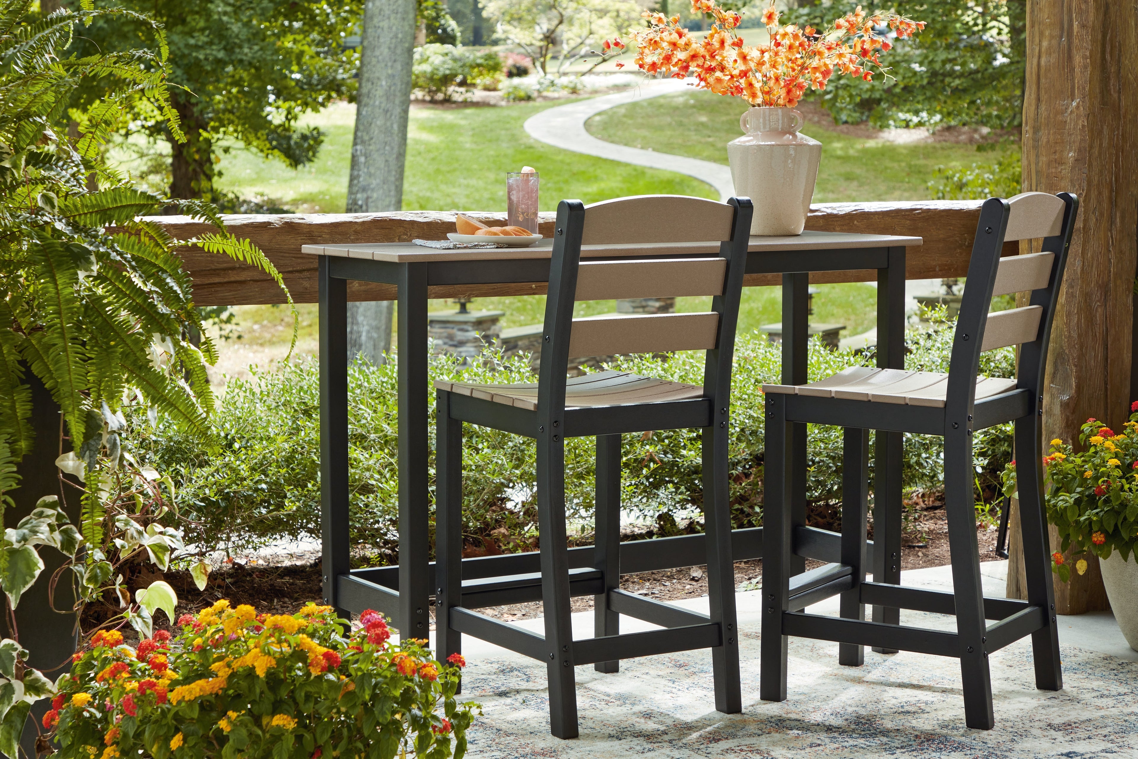 Shoreline Beach Black/Beige Counter Table Set (Set of 3)