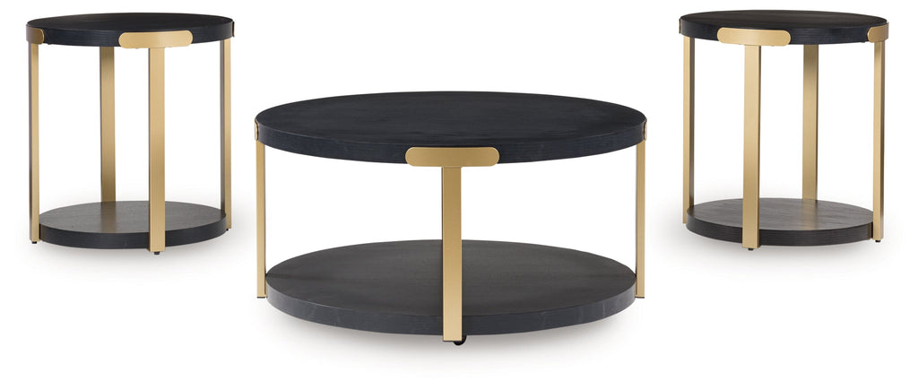 Shylore Black/Brass Finish Occasional Table Set (Set of 3)
