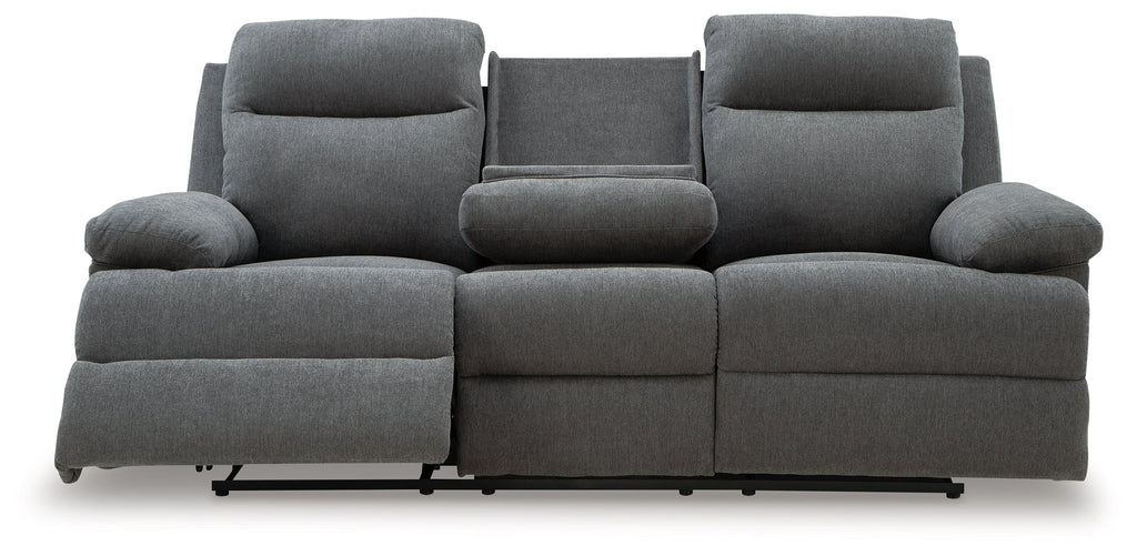 Side-Swipe Charcoal REC Sofa w/Drop Down Table