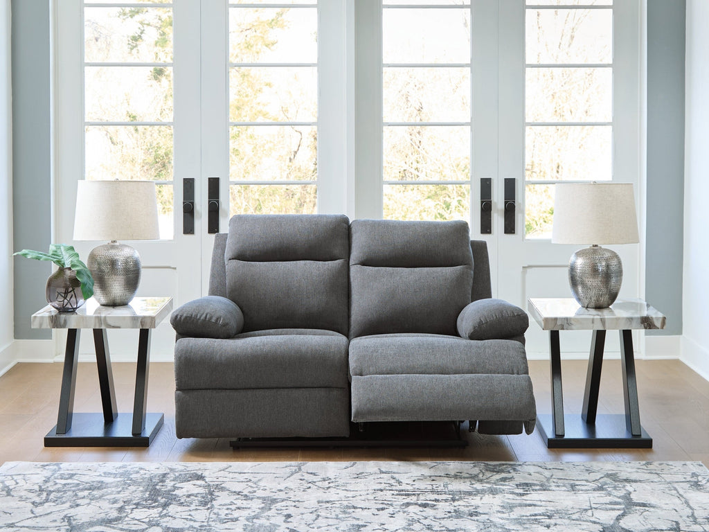 Side-Swipe Charcoal Reclining Loveseat