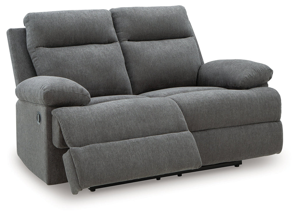 Side-Swipe Charcoal Reclining Loveseat